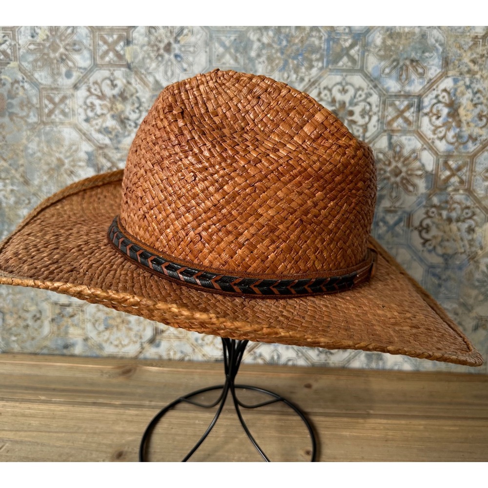 Shady Brady Cowboy Hat Woven Raffia Western Mens Medium Brown Excellent